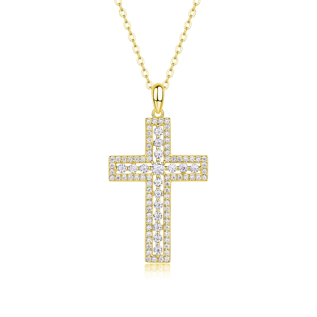 Shelter Moissanite Cross Pendant – S925 Sterling Silver & Platinum