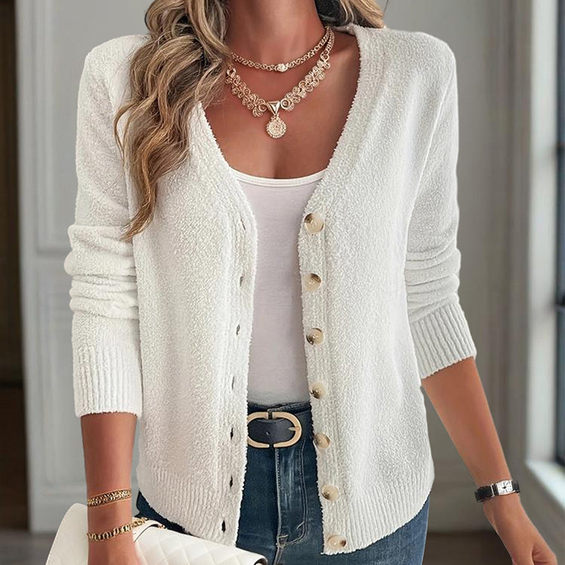 Spring Ease Knit Cardigan – Women’s V-Neck Button Front Lightweight Long-Sleeve Layer