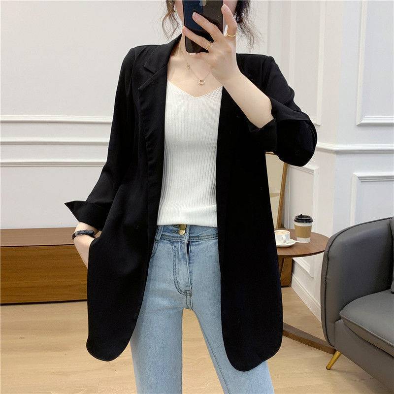Women’s Stand-Collar Single-Breasted Blazer – Slim Fit Office Suit Jacket