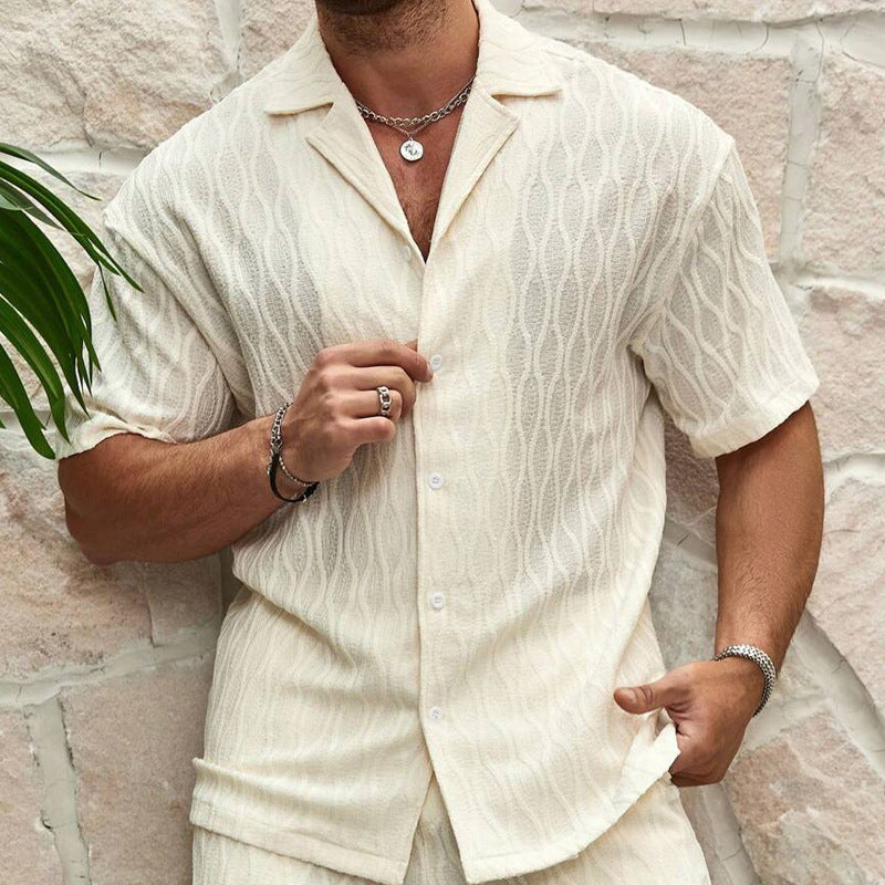 Men’s Summer Breeze Two-Piece Outfit – Casual Button Lapel Shirt & Shorts Set