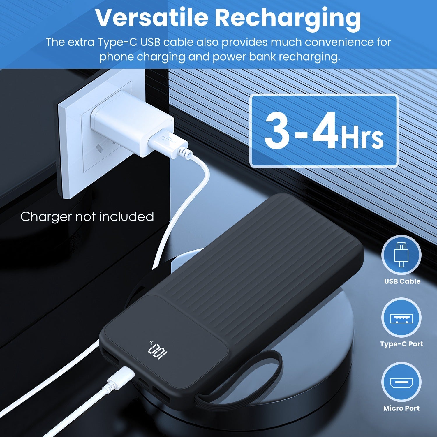 PowerMax PD22W 20000mAh Fast Charging Power Bank with 4 Built-in Cables