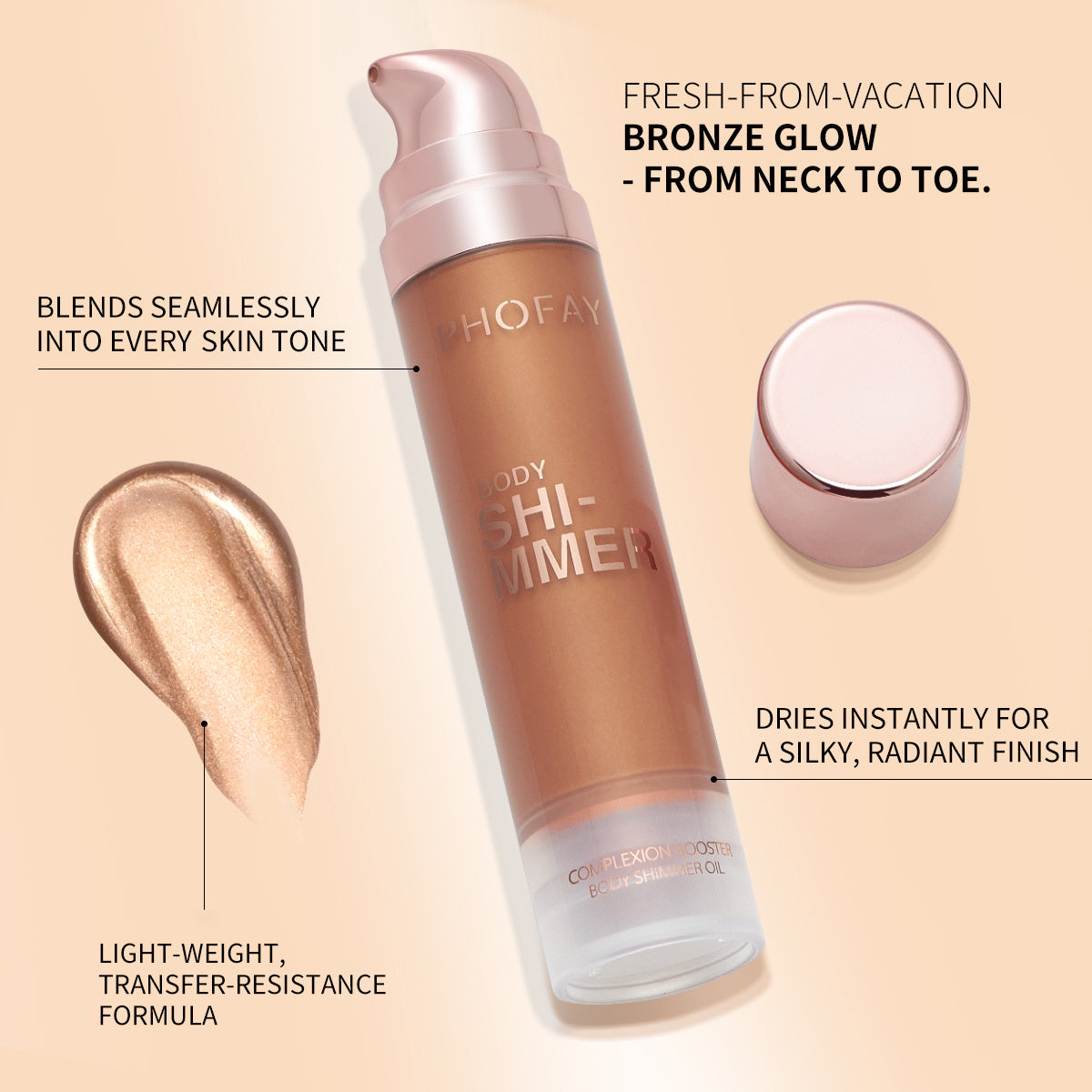 PHOFAY Glow Luxe Body Shimmer Oil – Radiant Hydrating Glow