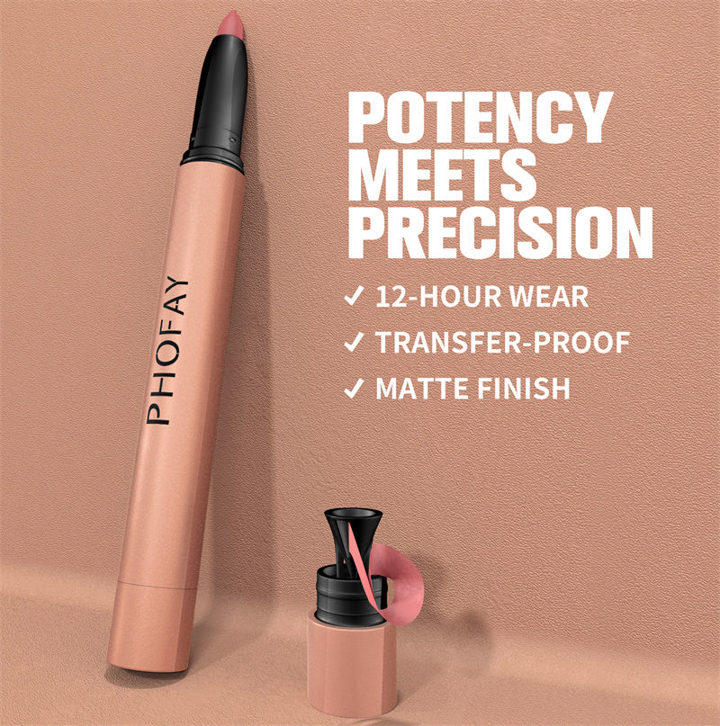 PHOFAY Matte Lip Liner & Lipstick Pen – Smooth Long-Wear Definition