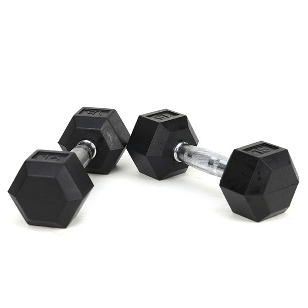 15LB Rubber-Coated Solid Cast Iron Dumbbells – Non-Slip Grip Fitness Weights (2-Pack)