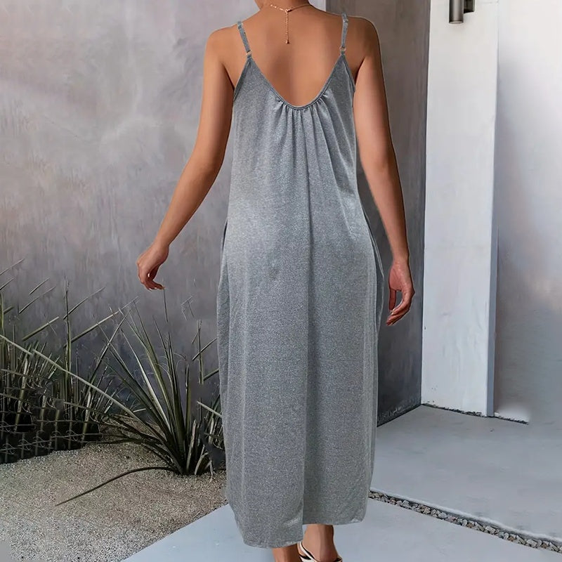Women’s Summer Maxi Dress – Casual Spaghetti Strap Long Dress with Pockets
