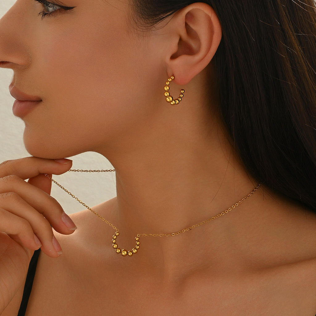 Golden Crescent Jewelry Set – Minimalist Necklace & Earrings