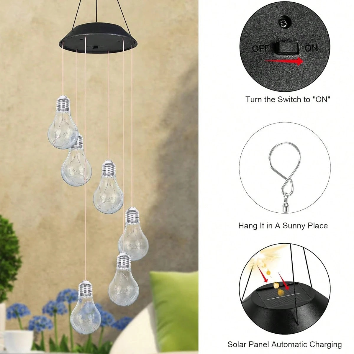 SolarGlow Colorful LED Bulb Wind Chimes (21.6")