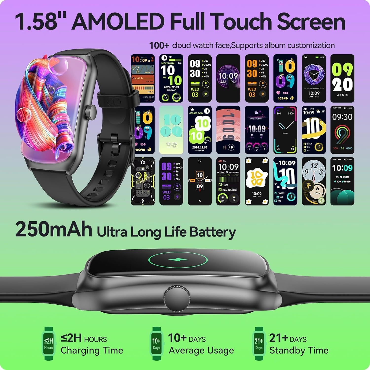 AmoTech Unisex AMOLED Smartwatch – Health & Activity Tracking Pro