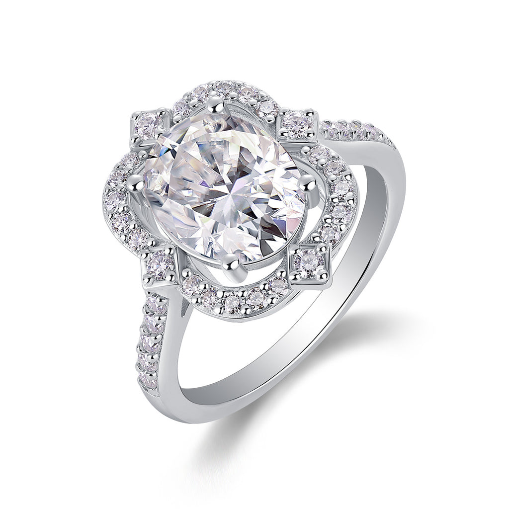 Camellia Moissanite Ring – S925 Silver Gold-Plated Elegance