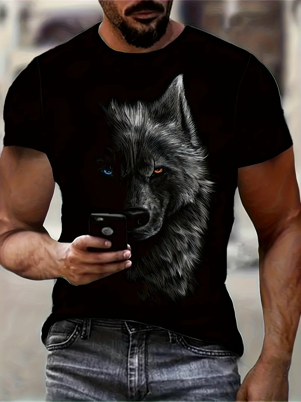 WildVision 3D Digital Wolf Eye Men’s Round Neck T-Shirt
