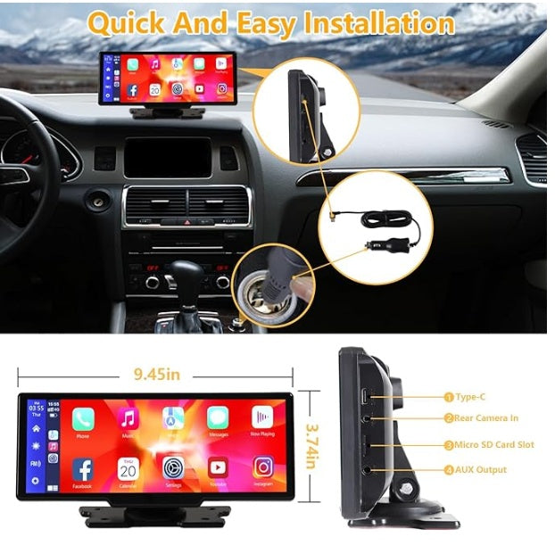 DriveMate 9.3” Wireless CarPlay Screen with 2.5K Front & 1080P Rear Camera