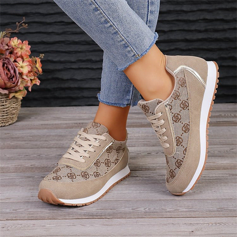 Women’s Flower Print Lace-Up Sneakers – Lightweight Breathable Casual Running Shoes