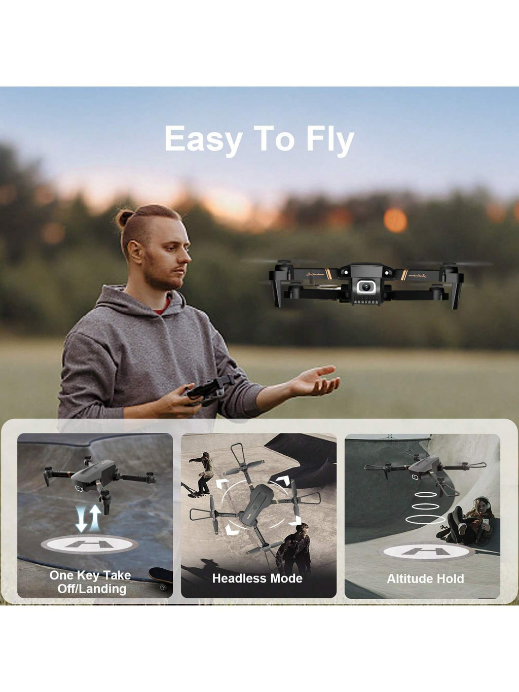 4DRC V4 Foldable Mini 4K HD Drone with 3 Batteries & Remote Control