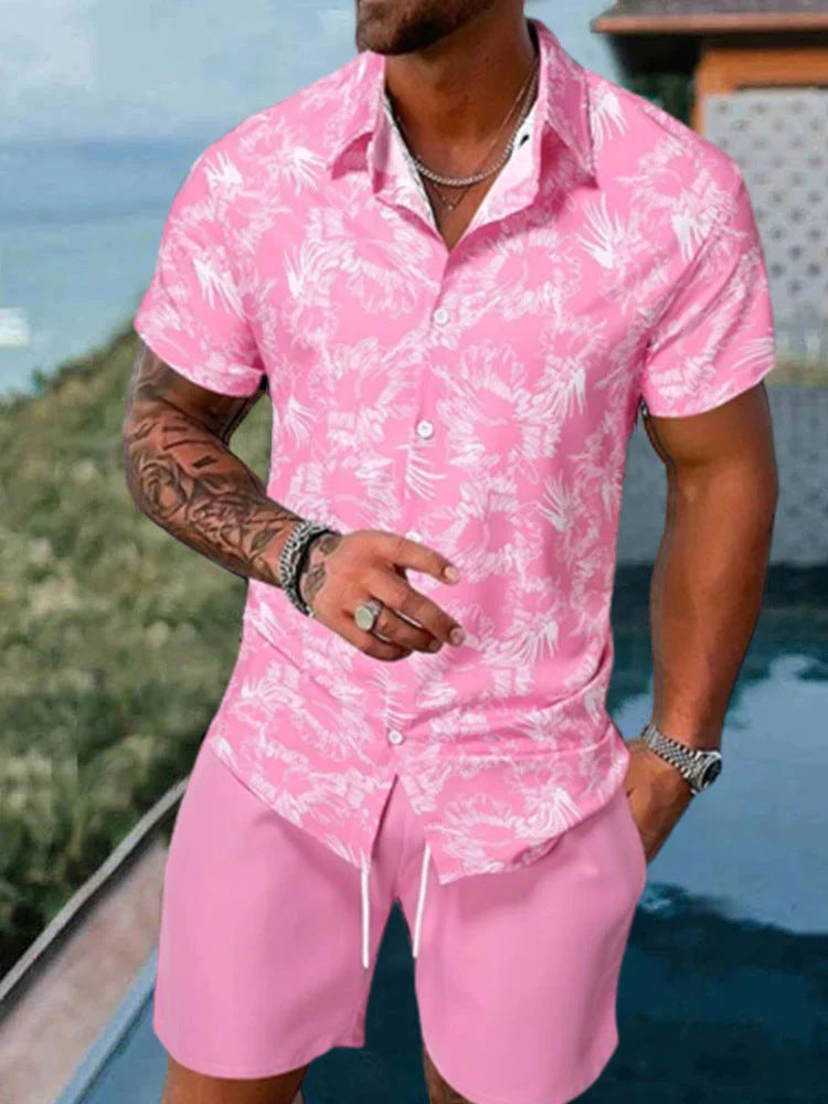 PrintEra Men’s 3D Lapel Slim Fit Short Sleeve Shirt