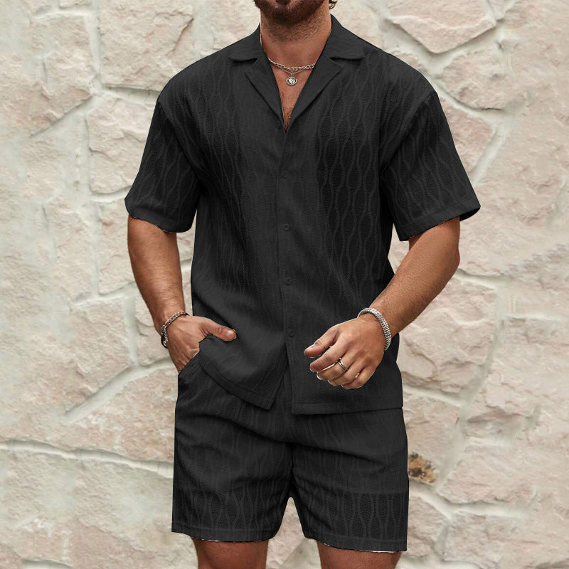 Men’s Summer Breeze Two-Piece Outfit – Casual Button Lapel Shirt & Shorts Set
