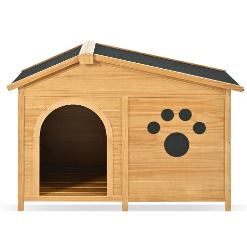48" Wooden Outdoor Dog House with Porch & Waterproof Roof – Cozy Medium Pet Kennel with Fence