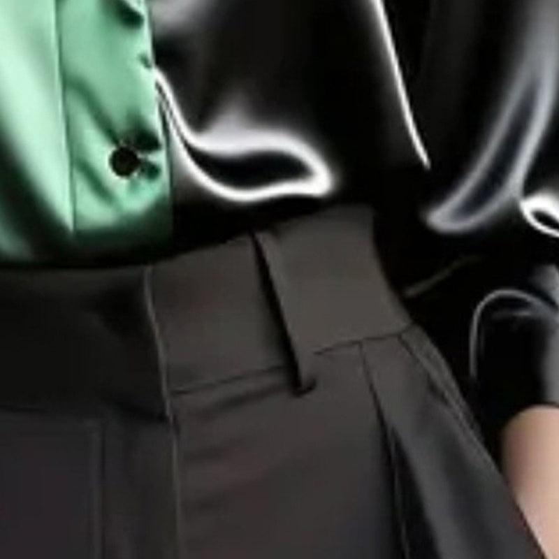 Women’s Colorblock Button-Down Blouse – Long Sleeve Collared Top