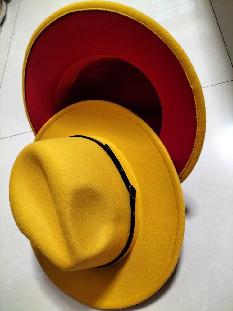 Woolen Top Color Matching Flat Brim Fedora Jazz Hat