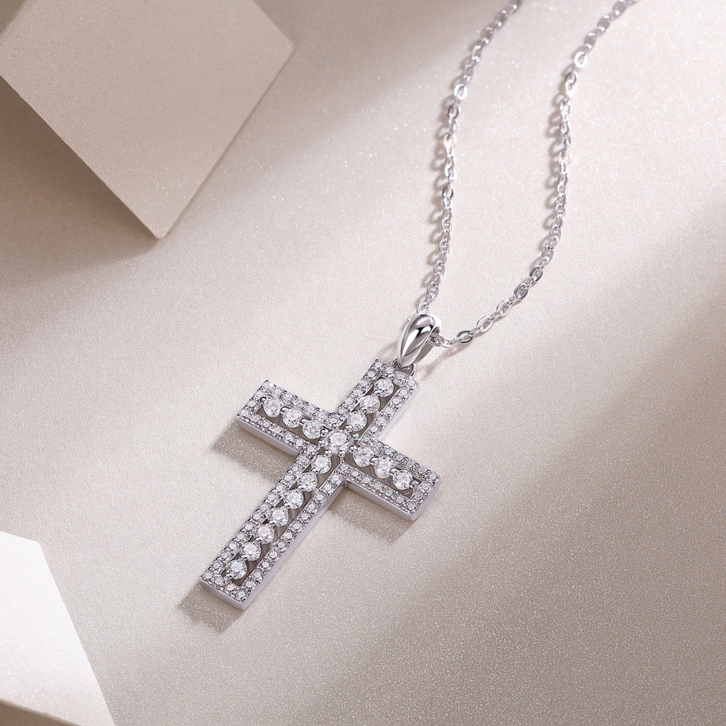 Shelter Moissanite Cross Pendant – S925 Sterling Silver & Platinum