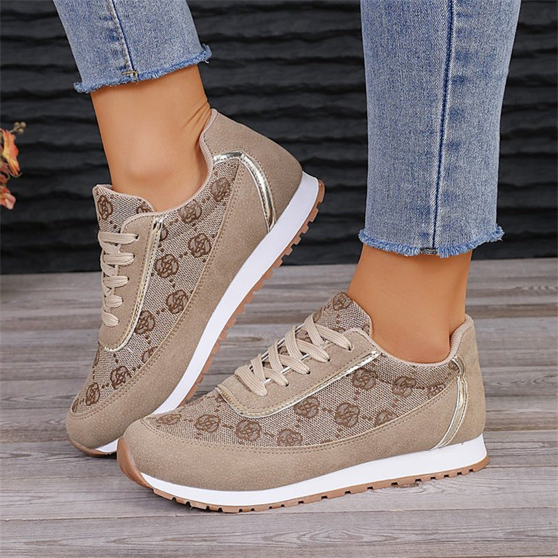 Women’s Flower Print Lace-Up Sneakers – Lightweight Breathable Casual Running Shoes