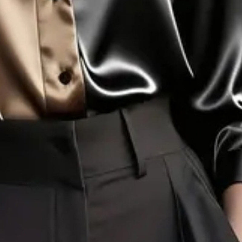 Women’s Colorblock Button-Down Blouse – Long Sleeve Collared Top