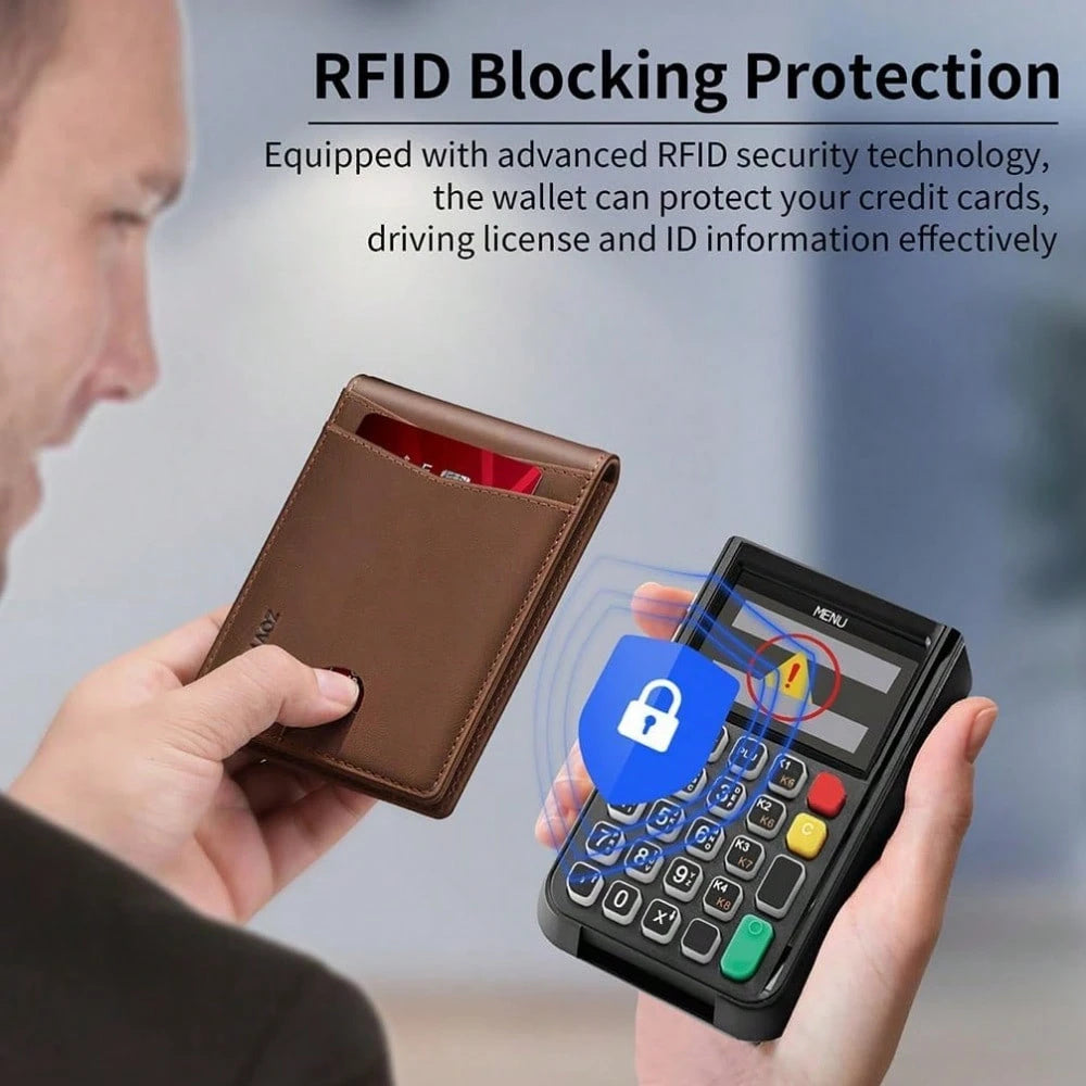 Slim Leather Bifold Wallet with Money Clip & RFID Protection