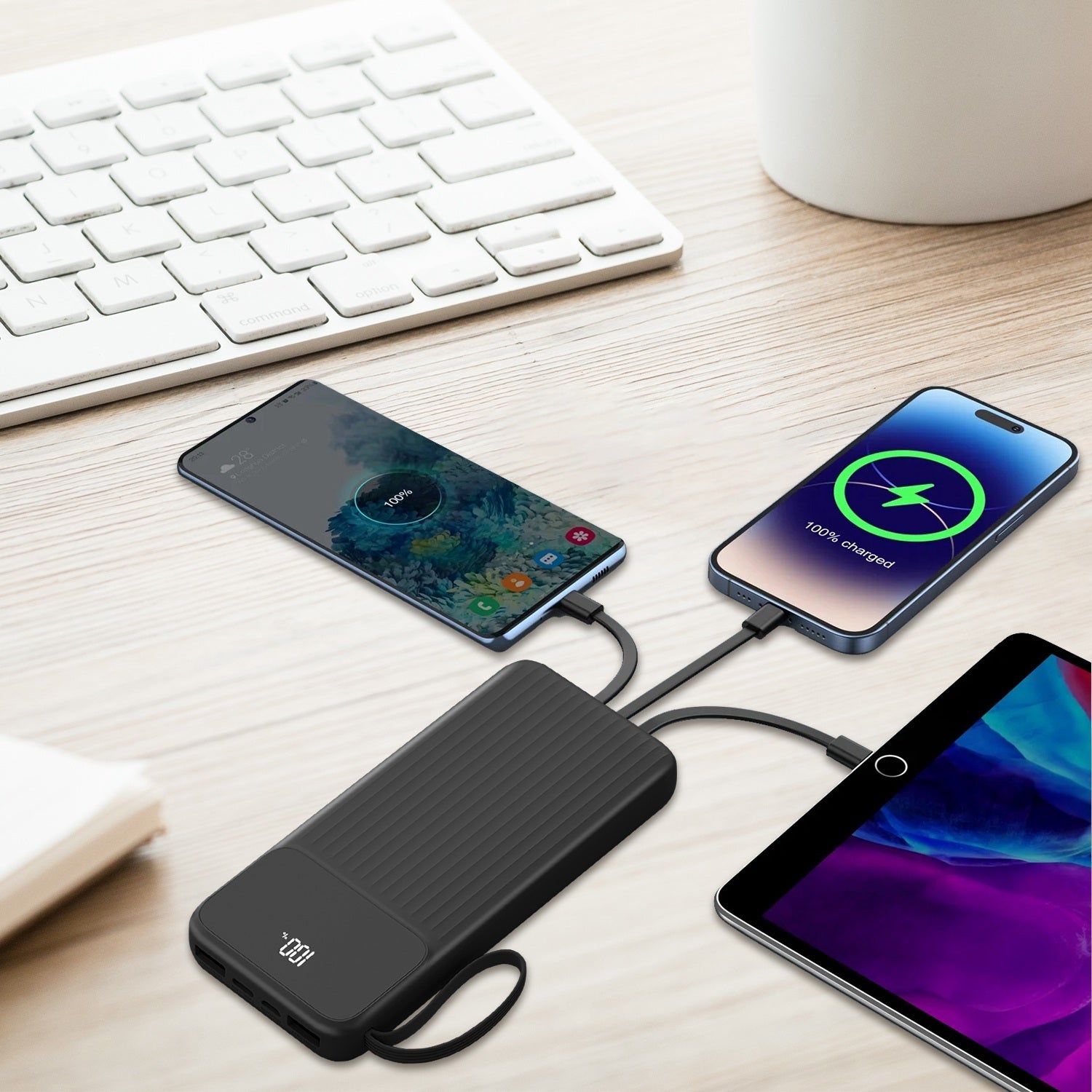 PowerMax PD22W 20000mAh Fast Charging Power Bank with 4 Built-in Cables