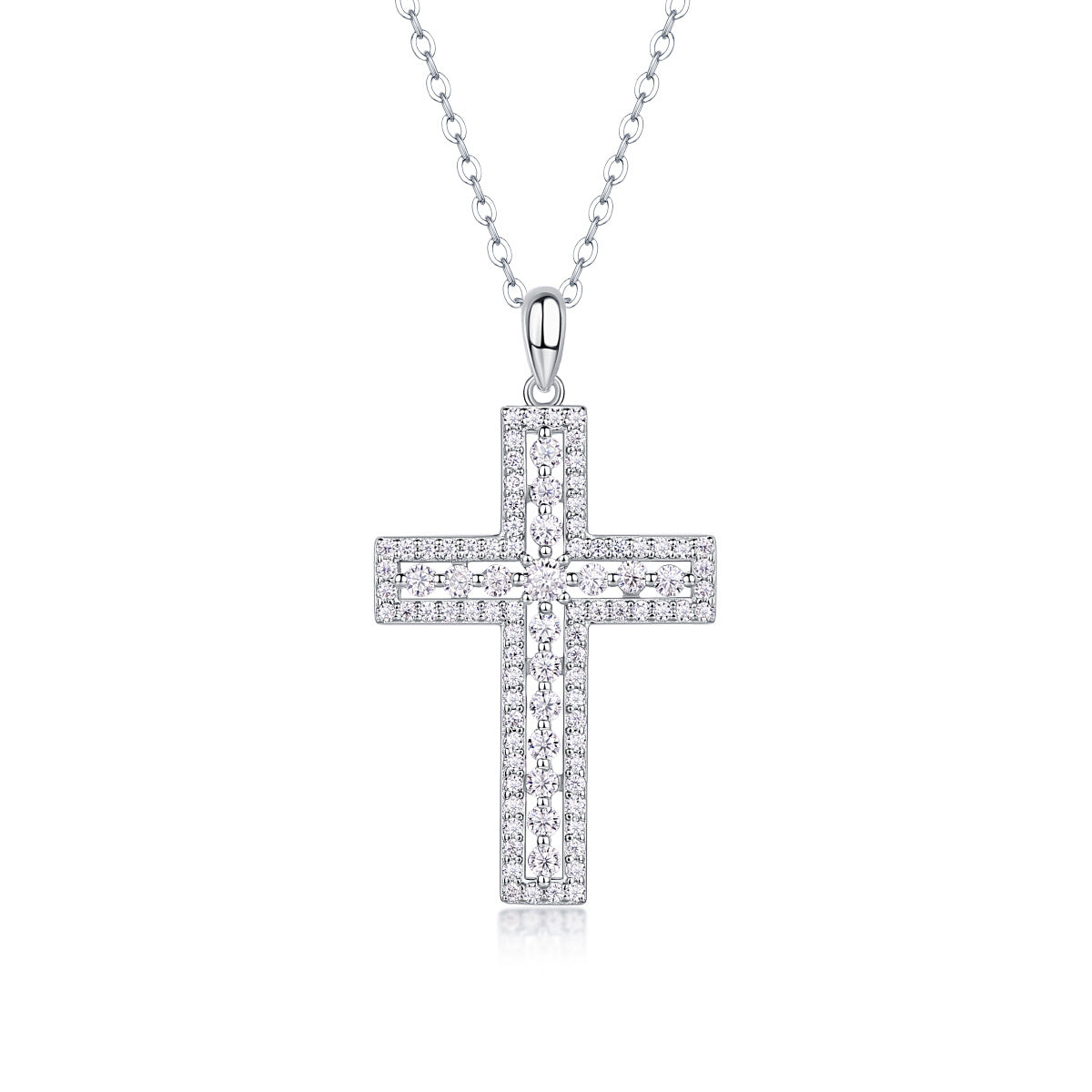 Shelter Moissanite Cross Pendant – S925 Sterling Silver & Platinum