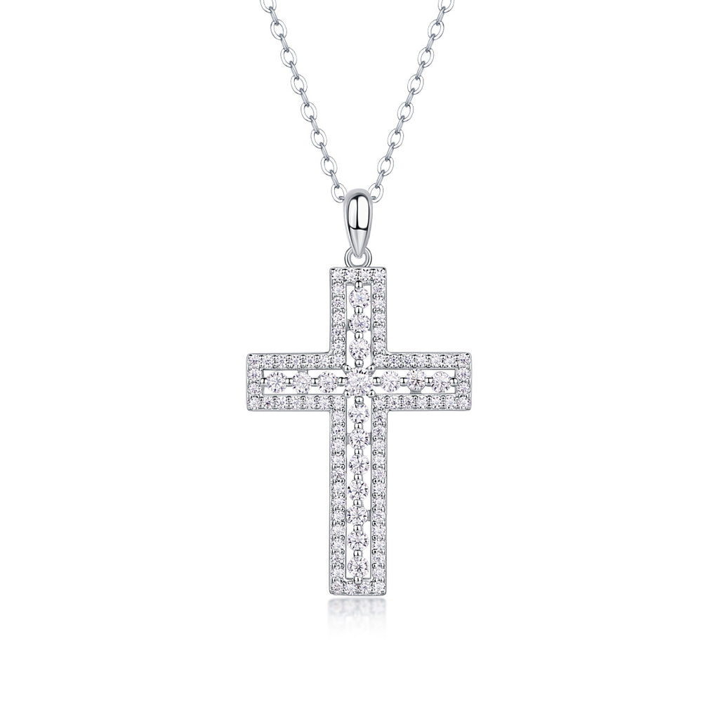 Shelter Moissanite Cross Pendant – S925 Sterling Silver & Platinum