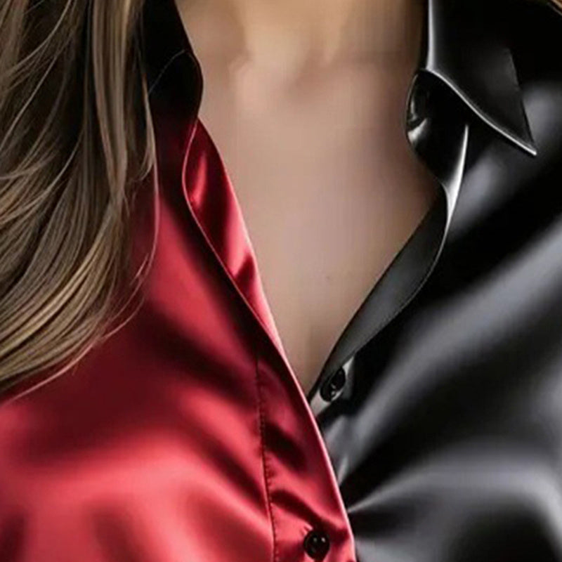 Women’s Colorblock Button-Down Blouse – Long Sleeve Collared Top