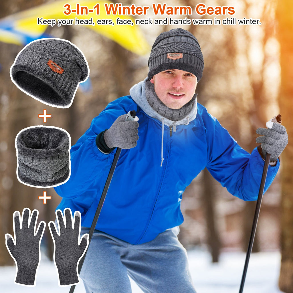 Winter Flex 3-in-1 Knit Set – Warm Beanie, Touchscreen Gloves & Scarf for Men & Women