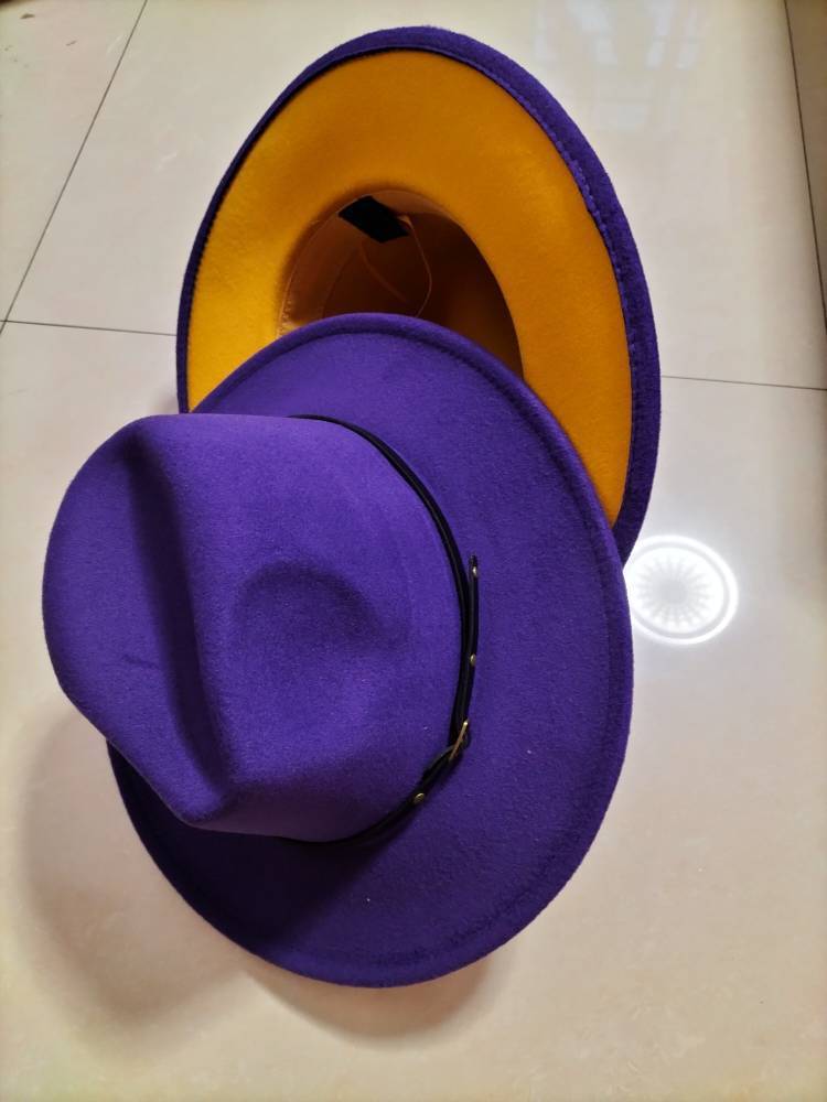 Woolen Top Color Matching Flat Brim Fedora Jazz Hat