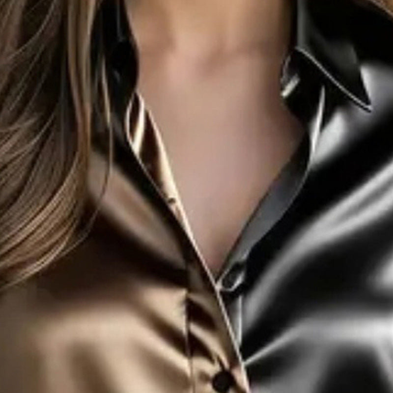 Women’s Colorblock Button-Down Blouse – Long Sleeve Collared Top