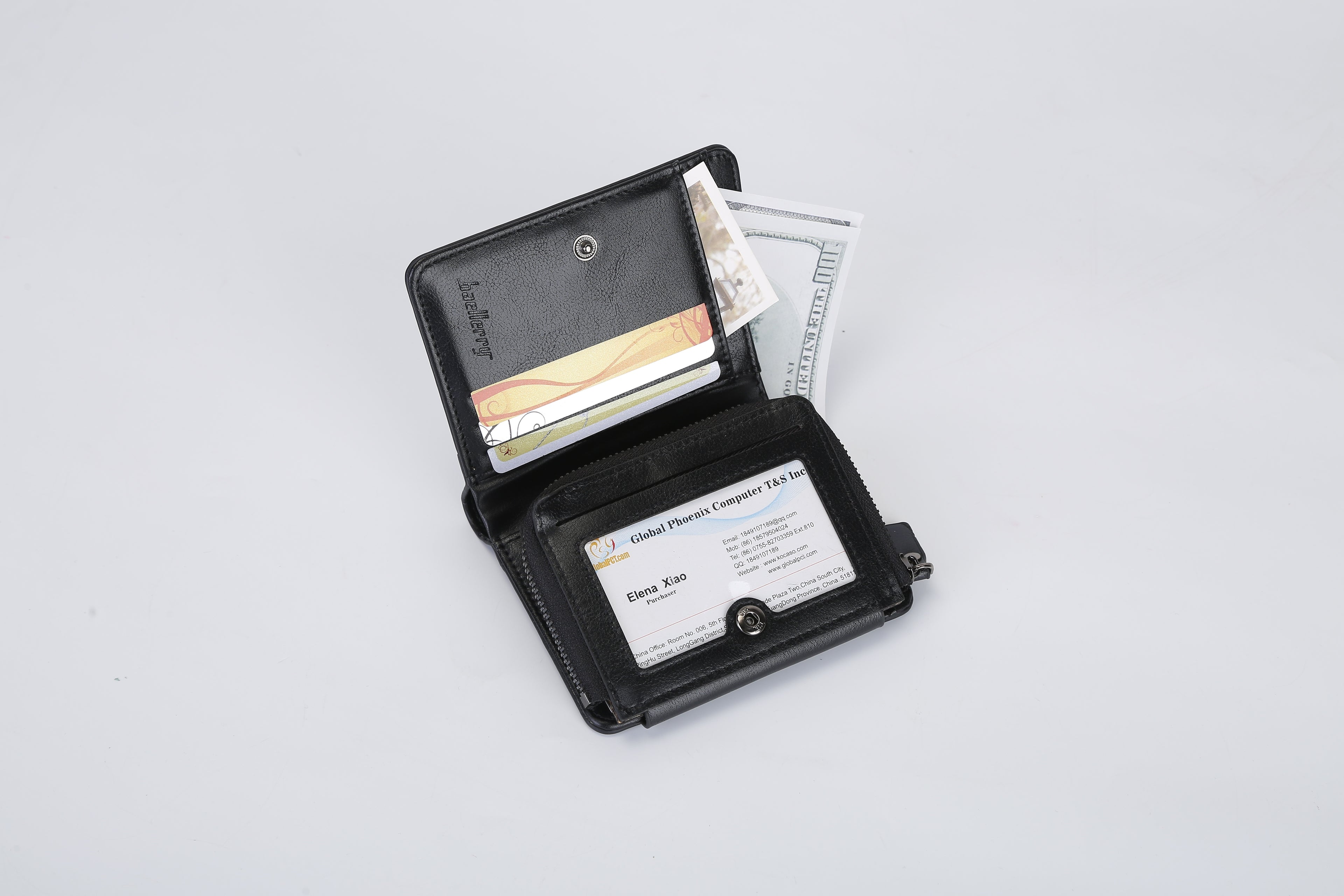 Trifold Leather Wallet with Zipper & 14 Card Slots