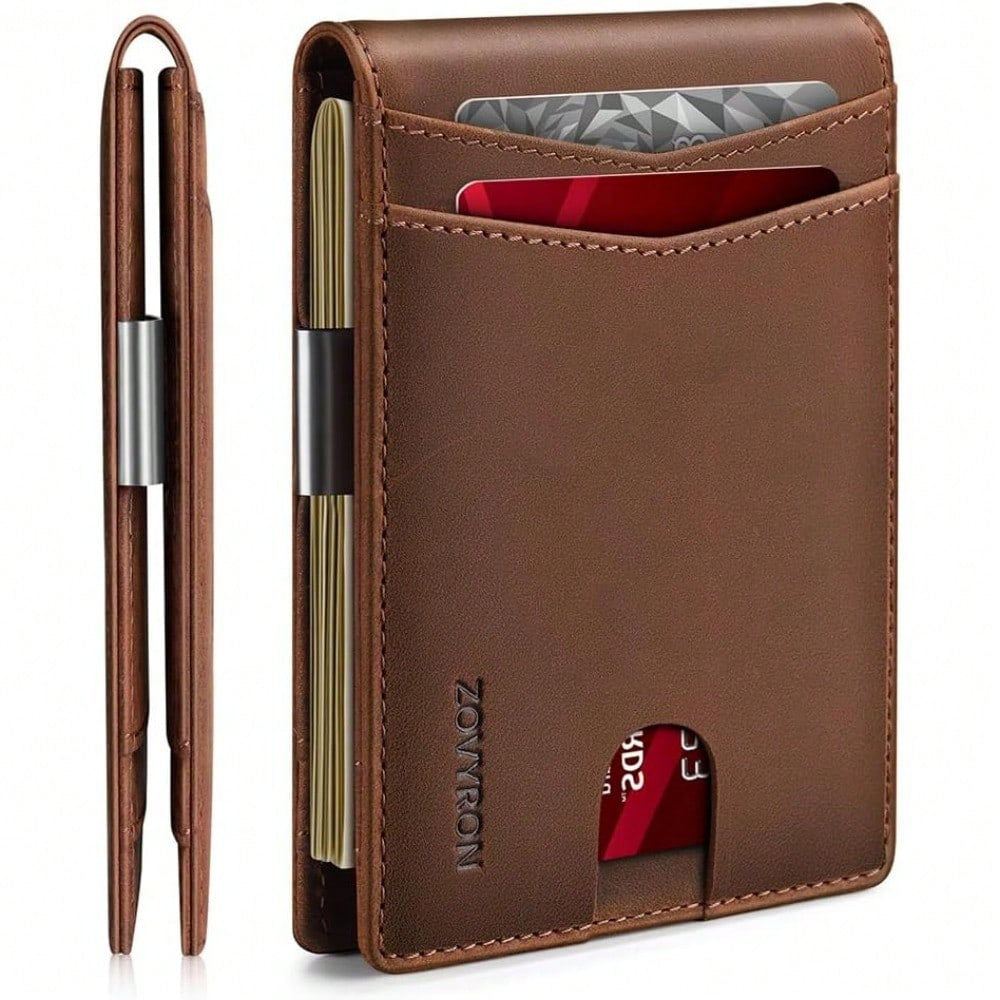 Slim Leather Bifold Wallet with Money Clip & RFID Protection