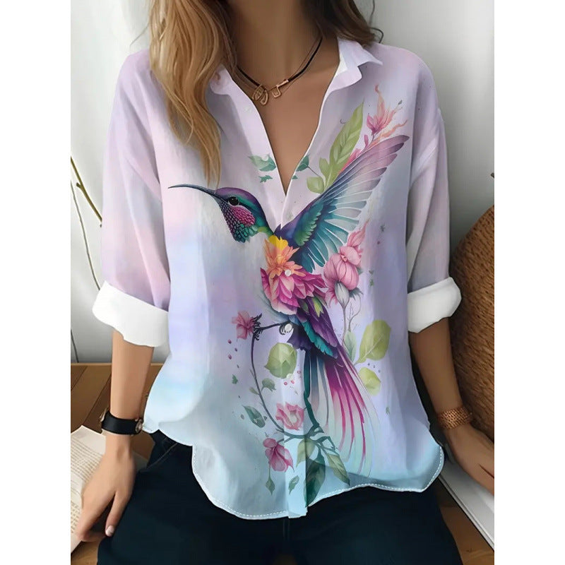 Women’s Floral Long Sleeve Shirt – Casual Button-Down Top