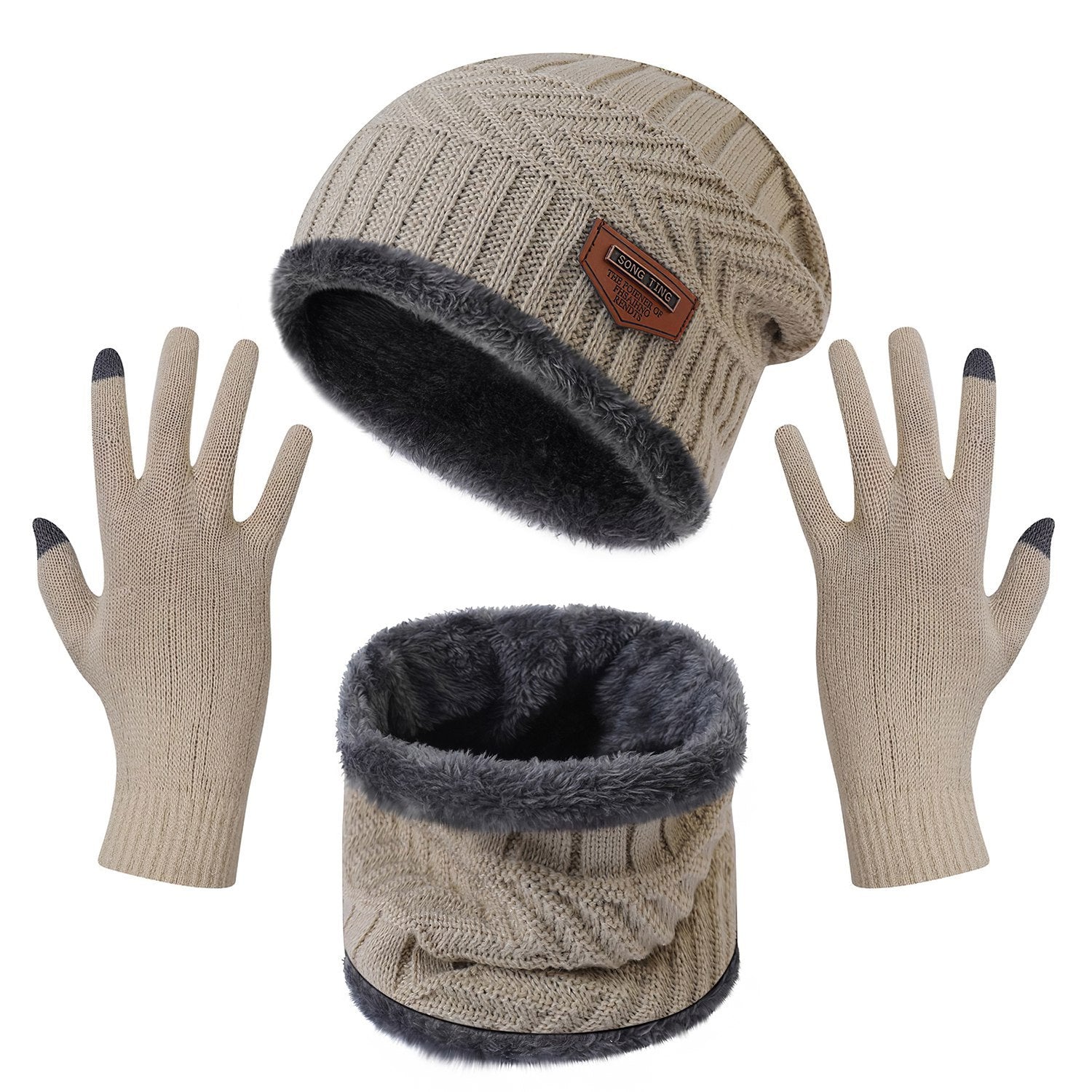 Winter Flex 3-in-1 Knit Set – Warm Beanie, Touchscreen Gloves & Scarf for Men & Women