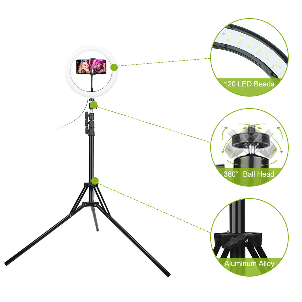 GlowPro 10" Dimmable LED Selfie Ring Light with Tripod & Phone Holder