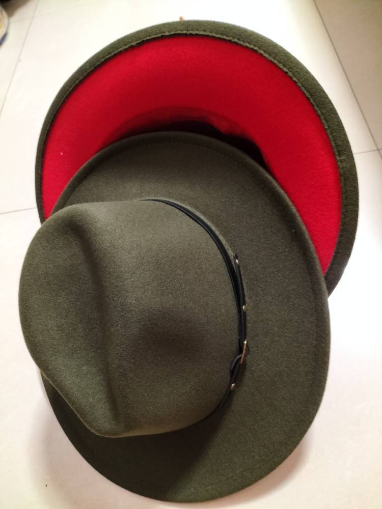 Woolen Top Color Matching Flat Brim Fedora Jazz Hat