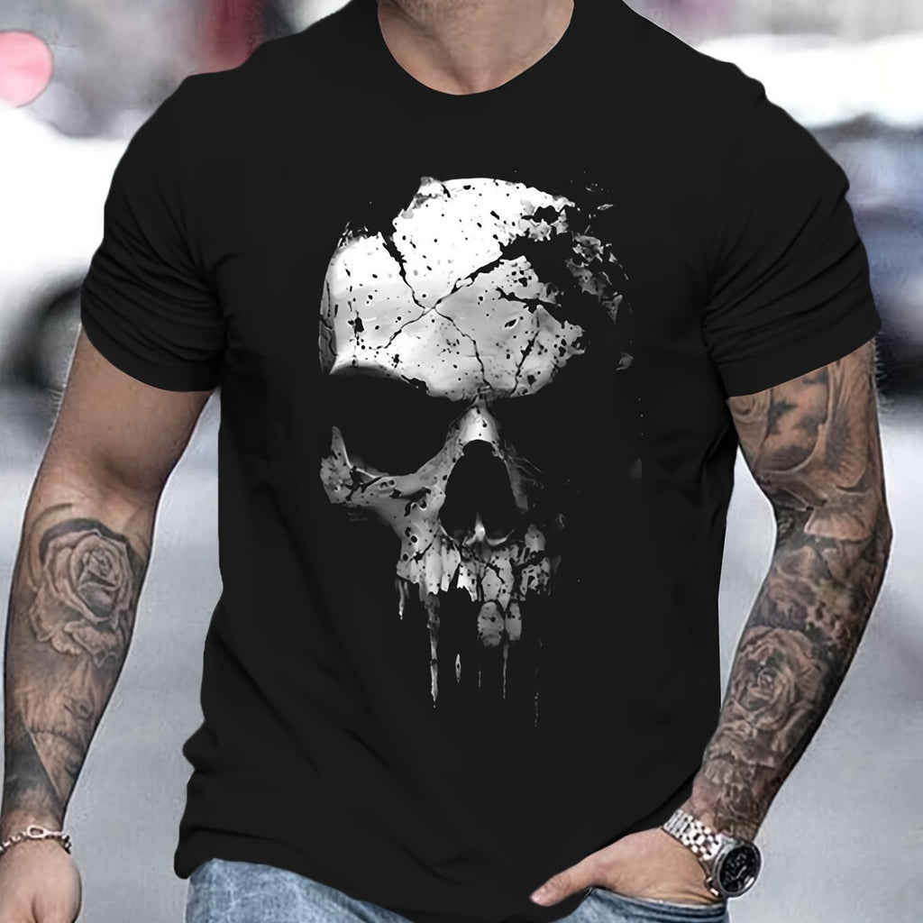 Featuring A 3D Digital Shattered Skull Pattern And A Round Neck Short Sleeved T-shirt