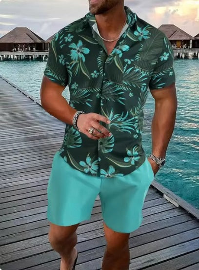 PrintEra Men’s 3D Lapel Slim Fit Short Sleeve Shirt