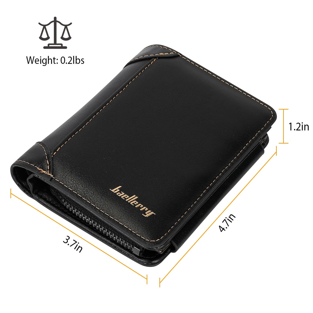Trifold Leather Wallet with Zipper & 14 Card Slots
