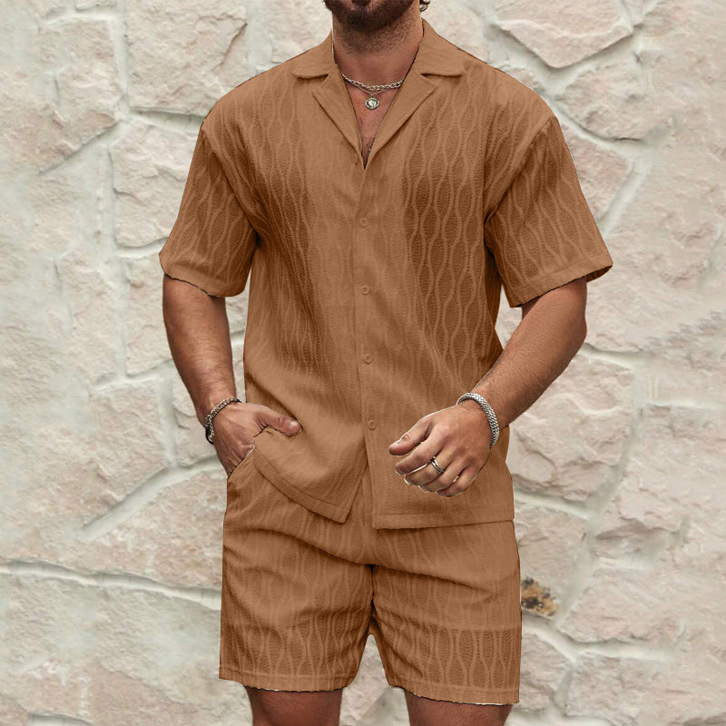 Men’s Summer Breeze Two-Piece Outfit – Casual Button Lapel Shirt & Shorts Set