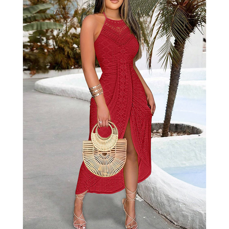 Women’s Halter Neck Ruched Bodycon Dress – Elegant Sleeveless Cocktail Midi Dress