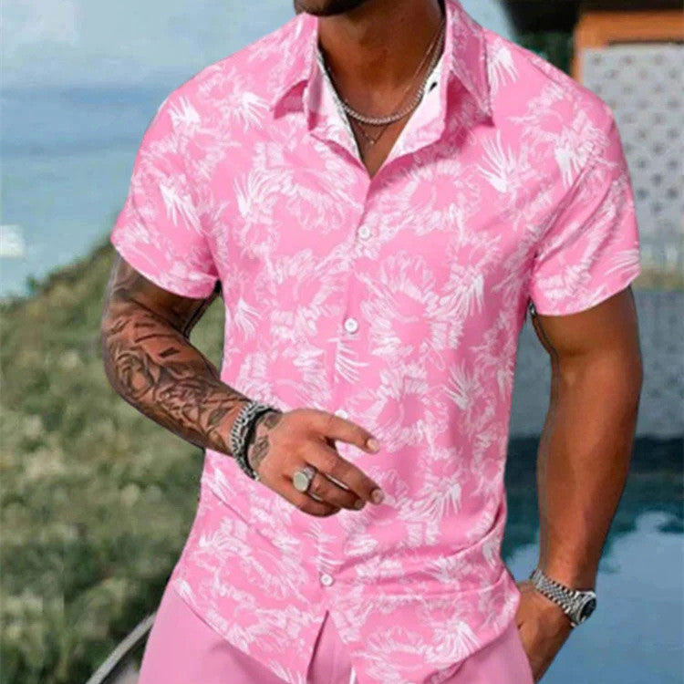 PrintEra Men’s 3D Lapel Slim Fit Short Sleeve Shirt