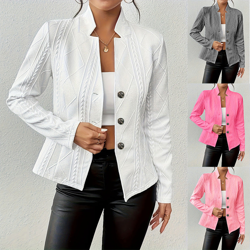 Women’s Stand-Collar Single-Breasted Blazer – Slim Fit Office Suit Jacket