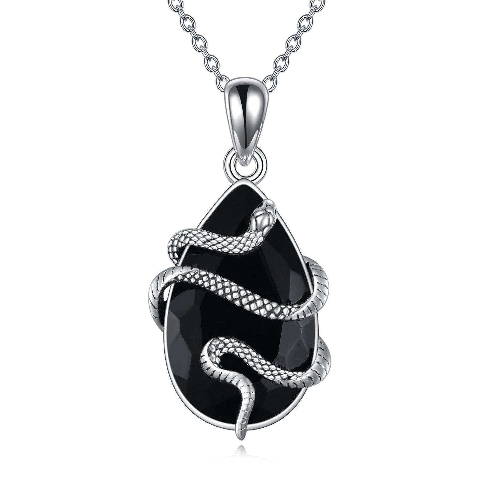 Sterling Silver Crystal Snake Necklace – Black Obsidian & Tourmaline