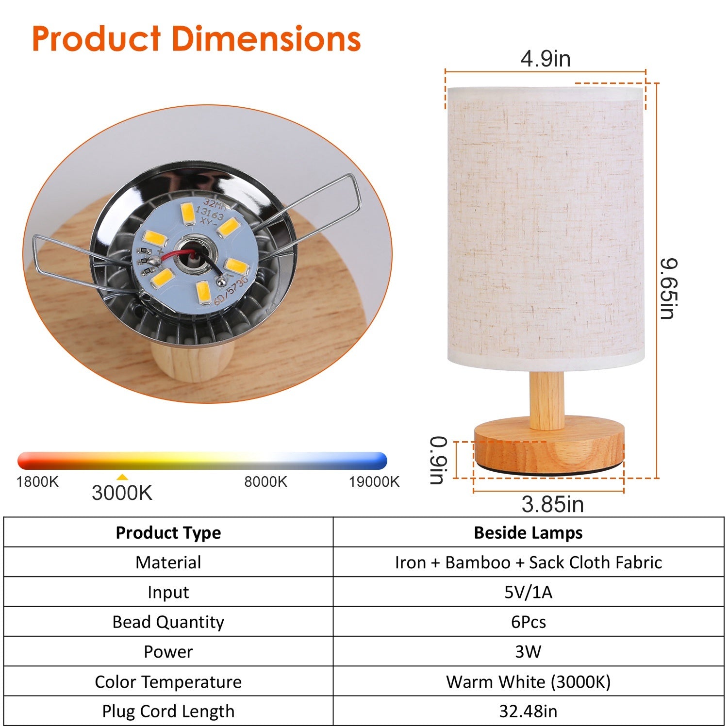 LumiRest Modern Warm White USB Bedside Lamp