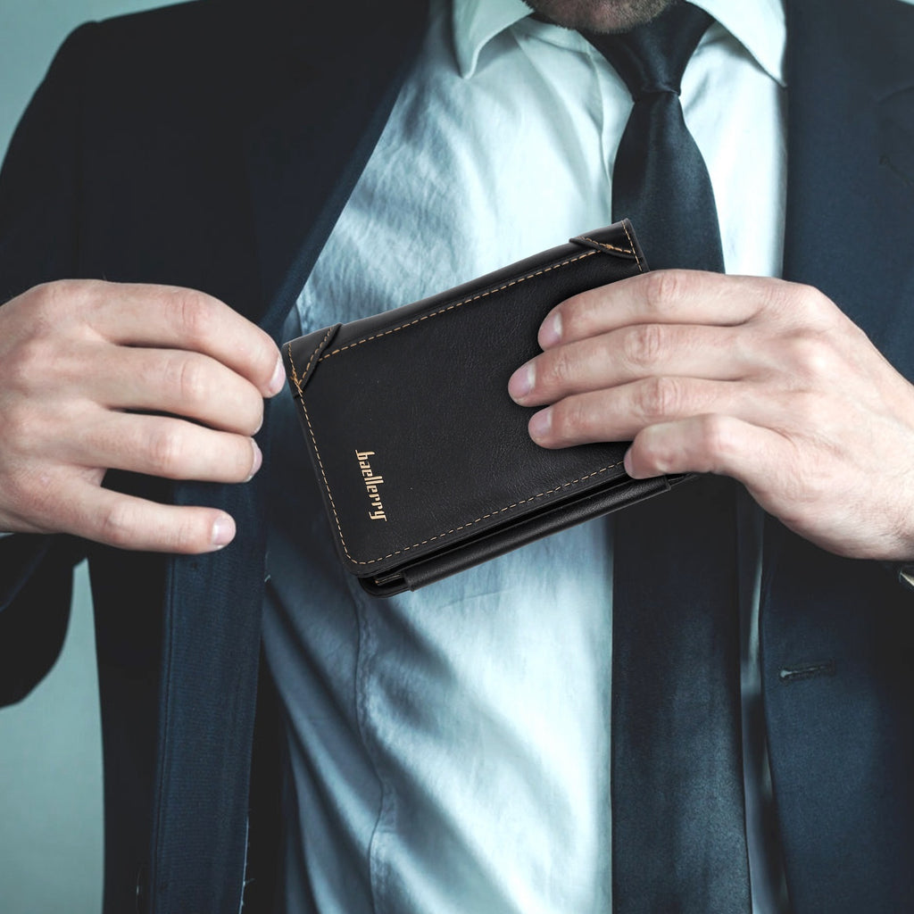 Trifold Leather Wallet with Zipper & 14 Card Slots