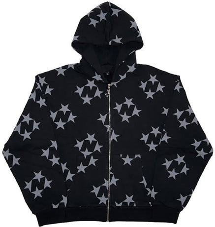 StarGlow Zip Hoodie – Unisex Streetwear Cardigan Jacket for Couples